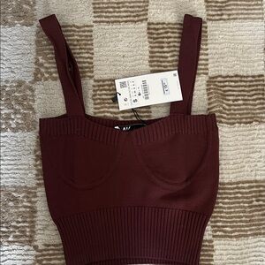 NWT Zara Dark Red Knit Crop Top